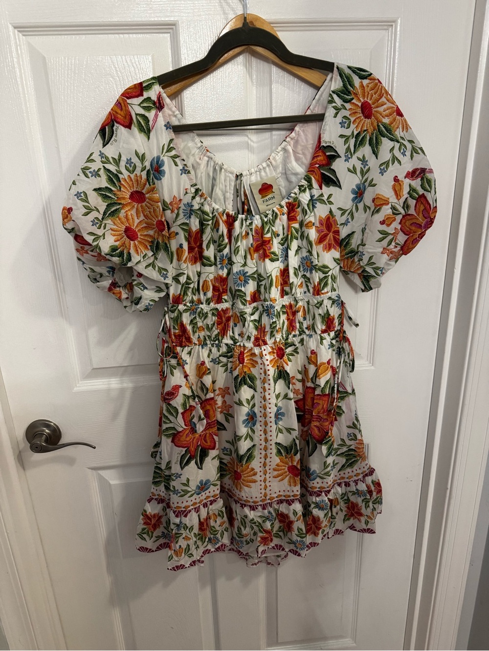 FARM Rio White Mini Dress with Multicolor Floral Print